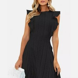 Ecowish Women' Dress Elegant Ruffles Cap Sleeves Summer A-line Midi SizeM